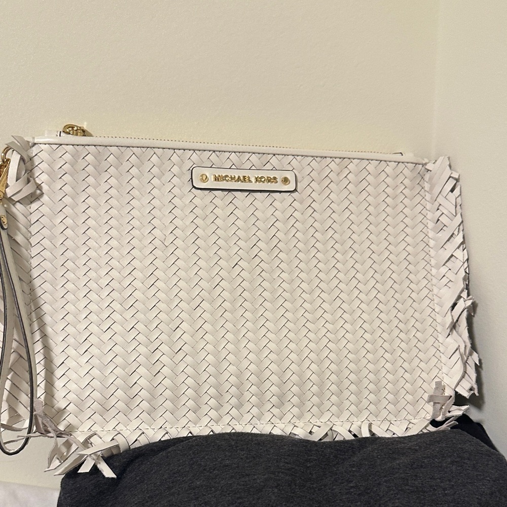 Michael Kors White Woven Clutch